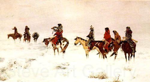 Charles M Russell Lost in a Snow Storm-We are Friends Spain oil painting art